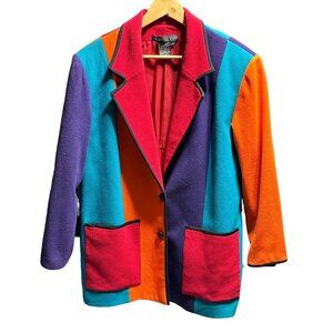 Vintage 80's Unisex Oversized Cashmere Wool Color Block Blazer Coat